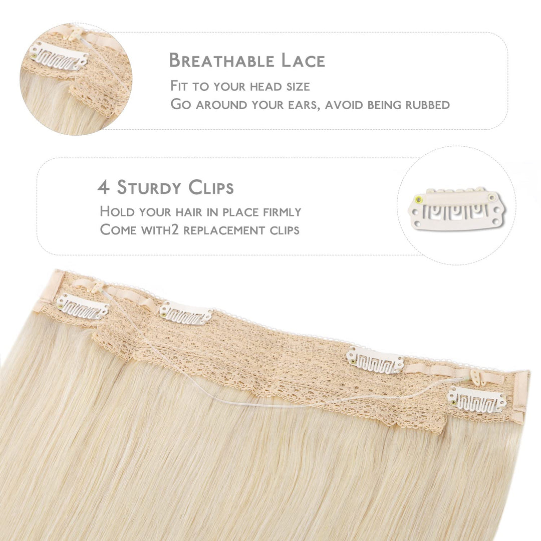 WENNALIFE Secret Hair Extensions Echthaar, 40cm 16 Inch 75g Platinblond Remy Haarverlängerung Echtha
