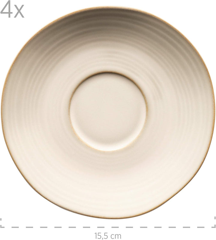 MÄSER Serie Nottingham, Vintage Kaffeetassen Set für 4 Personen, Untertassen mit unregelmässigen Run