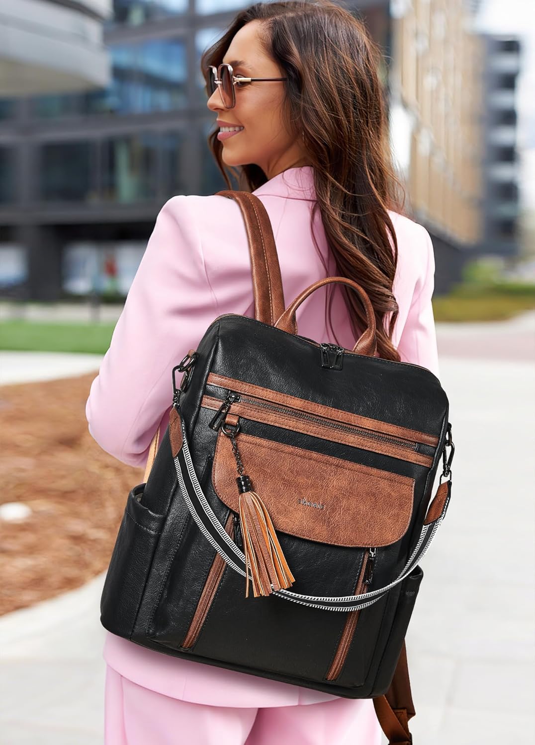 Shrrie Laptop-Rucksack für Damen, 15,6 Zoll Reise-Rucksack aus Leder, Handgepäck-Rucksack Computerta
