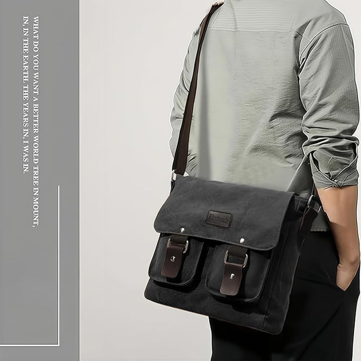 flintronic Umhängetasche, Vintage Canvas Schultertasche Herren Damen, Aktentasche Laptoptasche mit V