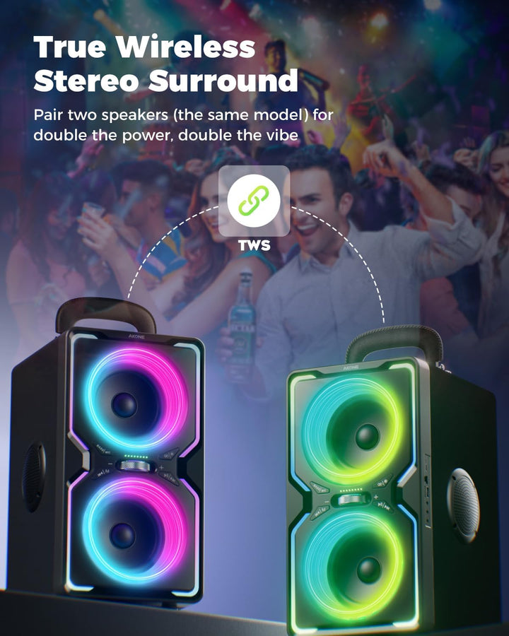 AKONE Party Bluetooth Lautsprecher, 240W Musikbox Bluetooth Gross, Loud Sound Partybox, Natur Super