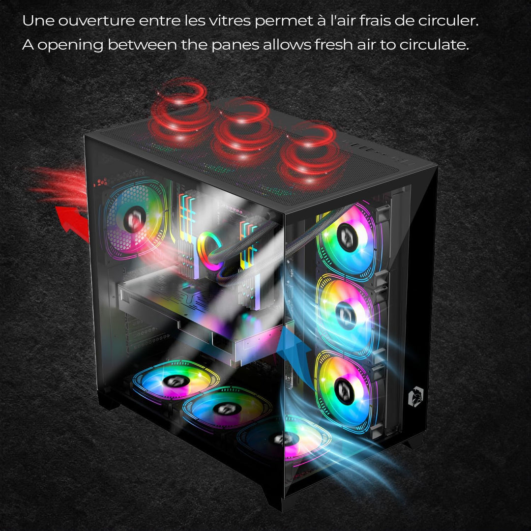 EMPIRE GAMING - (2024 Neu) Gamer PC-Gehäuse CL-242 – ARGB Medium Tower ATX, Micro-ATX und ITX – 7 Lü