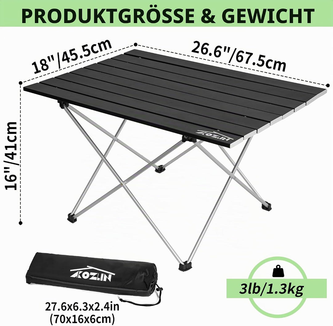 IPEB Campingtisch Klappbar, Klapptisch Camping, Tragbarer Picknicktisch Faltbar, Kleiner Aluminium-K