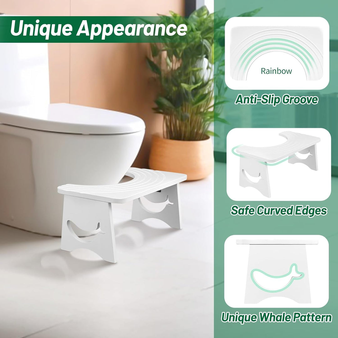 Klappbarer Toilettenhocker Erwachsene aus Bambus, 17.5cm Whale Design Toilettenhocker Klappbar für V