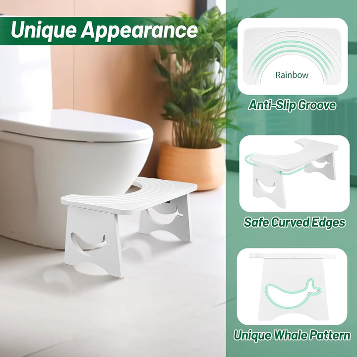 Klappbarer Toilettenhocker Erwachsene aus Bambus, 17.5cm Whale Design Toilettenhocker Klappbar für V