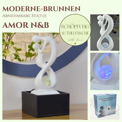 Zen'Light - Moderner Zimmerbrunnen Amor Schwarz&Weiss mit Farbigem LED-Licht - Abnehmbare Skulptur -