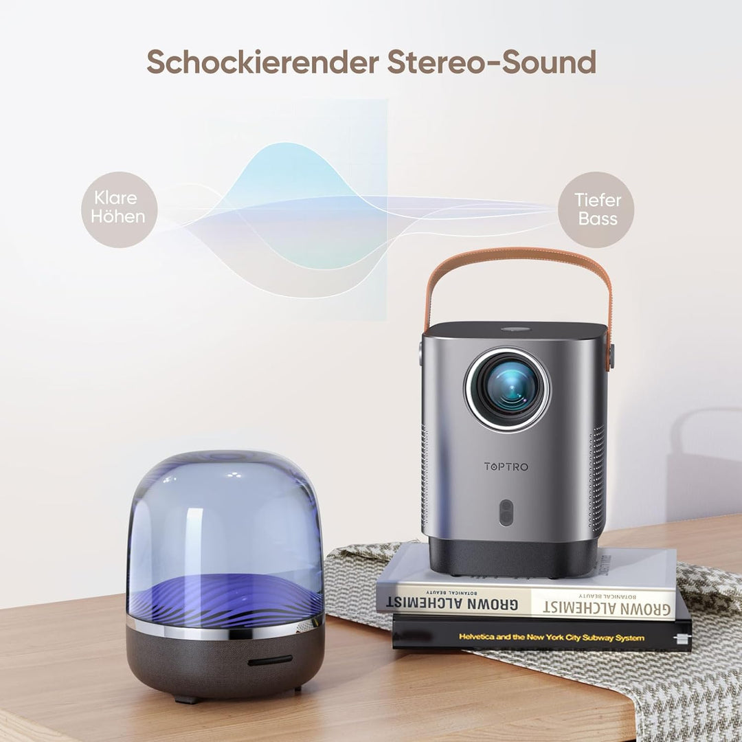 Mini Beamer 1080P Full HD WiFi Bluetooth, 13000 Lumen Klein Tragbarer Beamer, TOPTRO LED Heimkino Vi