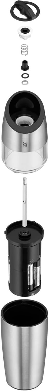 WMF Elektrische Kippmühle 20 cm, Salz und Pfeffermühle, unbefüllt Cromargan, Edelstahl matt Glas, Ke
