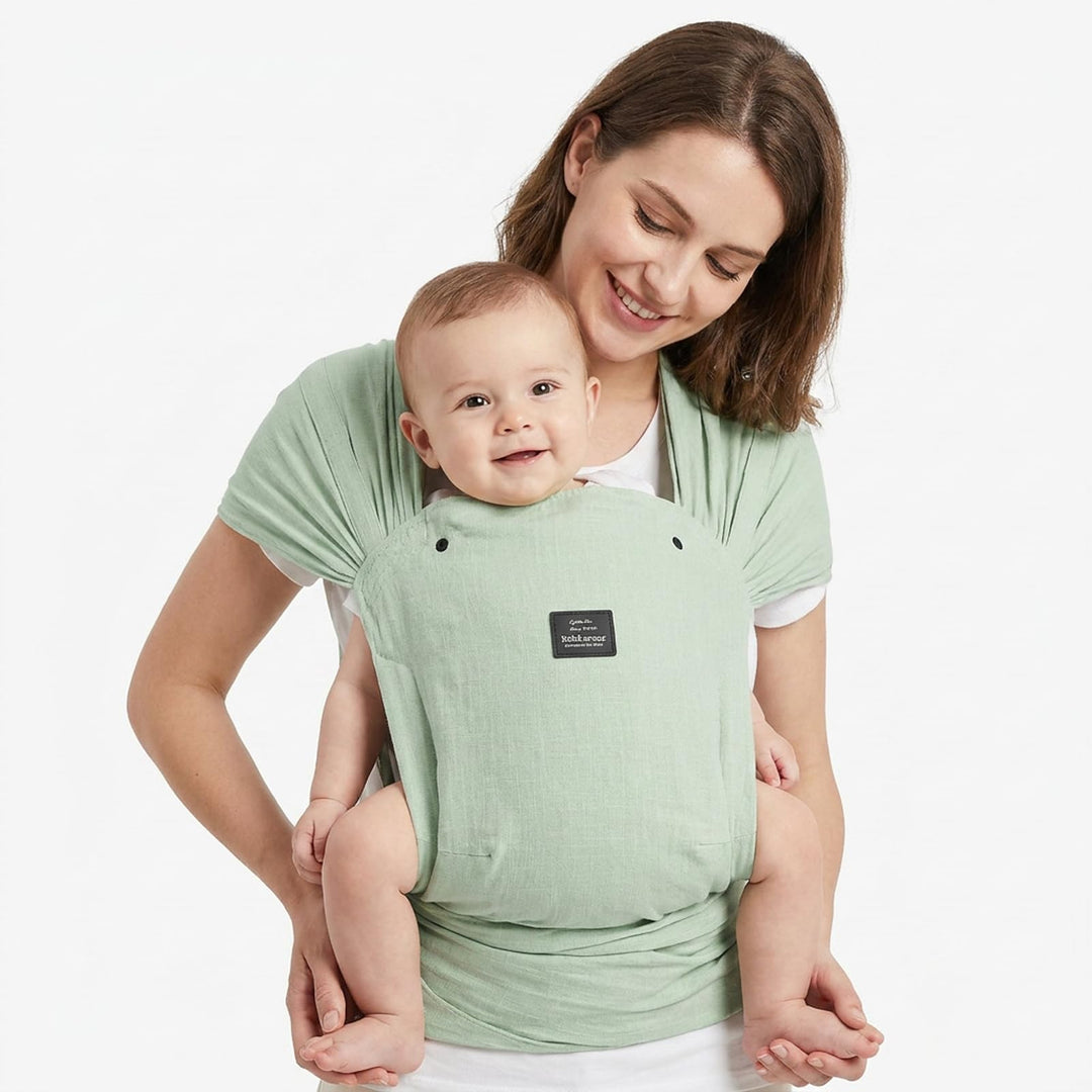 Bebamour Babytrage für Neugeborene, verstellbar, Einheitsgrösse, einfach anzulegen,Green, Green