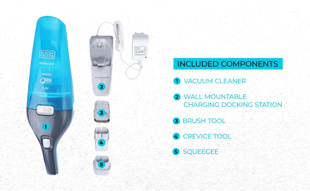 Black+Decker WDC215WA WDC215WA-QW, Tischstaubsauger, Blau, Titan, 10.8 W, 0.385 liters, 65 Dezibel