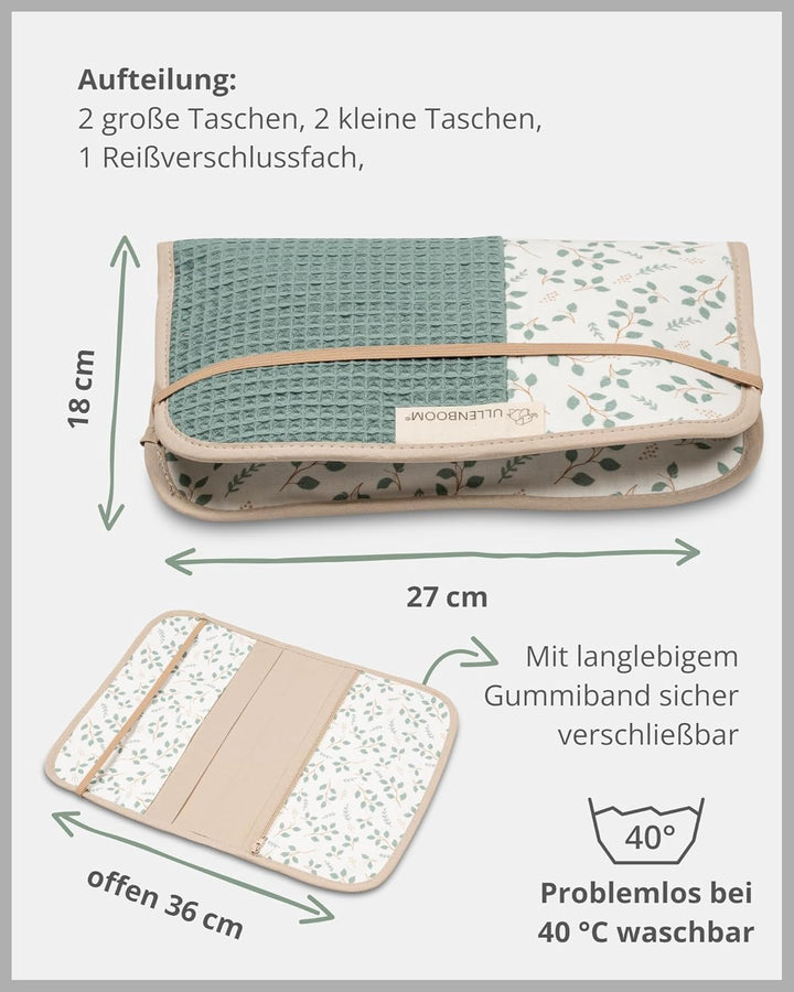 ULLENBOOM ® Windeltasche für unterwegs, Floral-Grün, Made in EU - Wickeltasche für bis zu 3 Windeln,