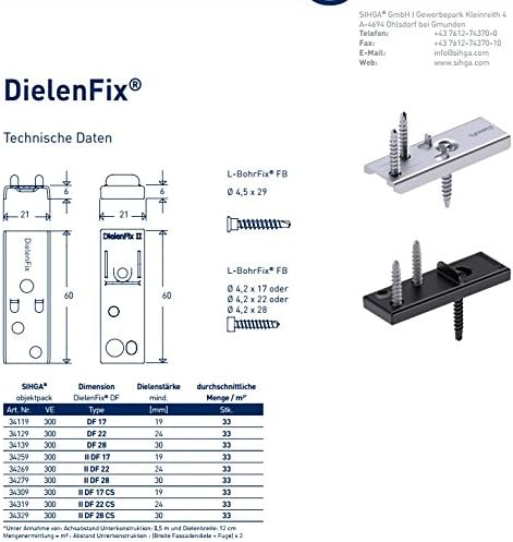Sihga Dielenfix II | DF 17 SIHGAMID | Terrassenbefestigung | 100 Stück DF 17 | ab 19 mm Dielenstärke