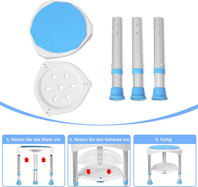 UISEBRT Duschhocker Badhocker Höhenverstellbar 360°Drehbarer 200kg - Duschstuhl Duschhilfe Duschsitz