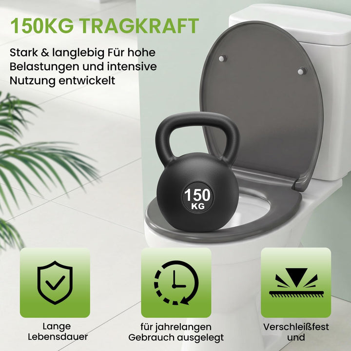 YEAUPE PRO Toilettendeckel mit Absenkautomatik Oval, WC Sitz Duroplast, Grau | Klodeckel, Klobrille,