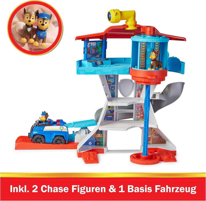 PAW Patrol, Lookout Tower, Hauptquartier Spielset mit 1 Chase Basis Fahrzeug, 2 Chase Figuren und Zu