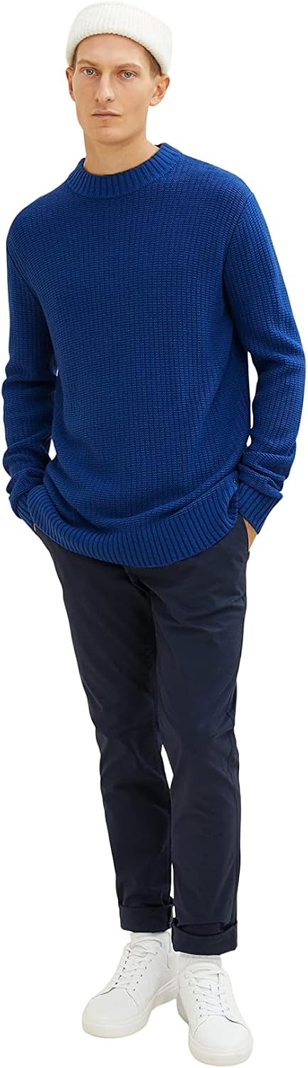 TOM TAILOR Herren Strickpullover mit Wolle M 11284 - Night Sky Blue Melange, M 11284 - Night Sky Blu