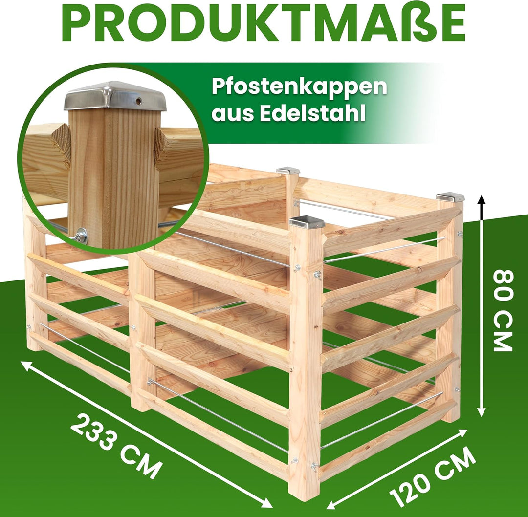 Moderner Komposter Duo ca. 120x233 cm Höhe 80 cm aus Lärchenholz Massivholz Steckkomposter Kompostsi