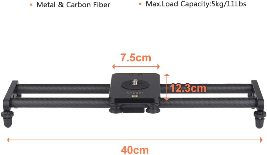 Andoer 40cm / 15inch Kohlefaserkamera Track Slider Video Stabilisator Schiene mit Mini-Kugelkopf-Tel