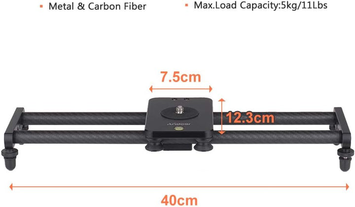 Andoer 40cm / 15inch Kohlefaserkamera Track Slider Video Stabilisator Schiene mit Mini-Kugelkopf-Tel