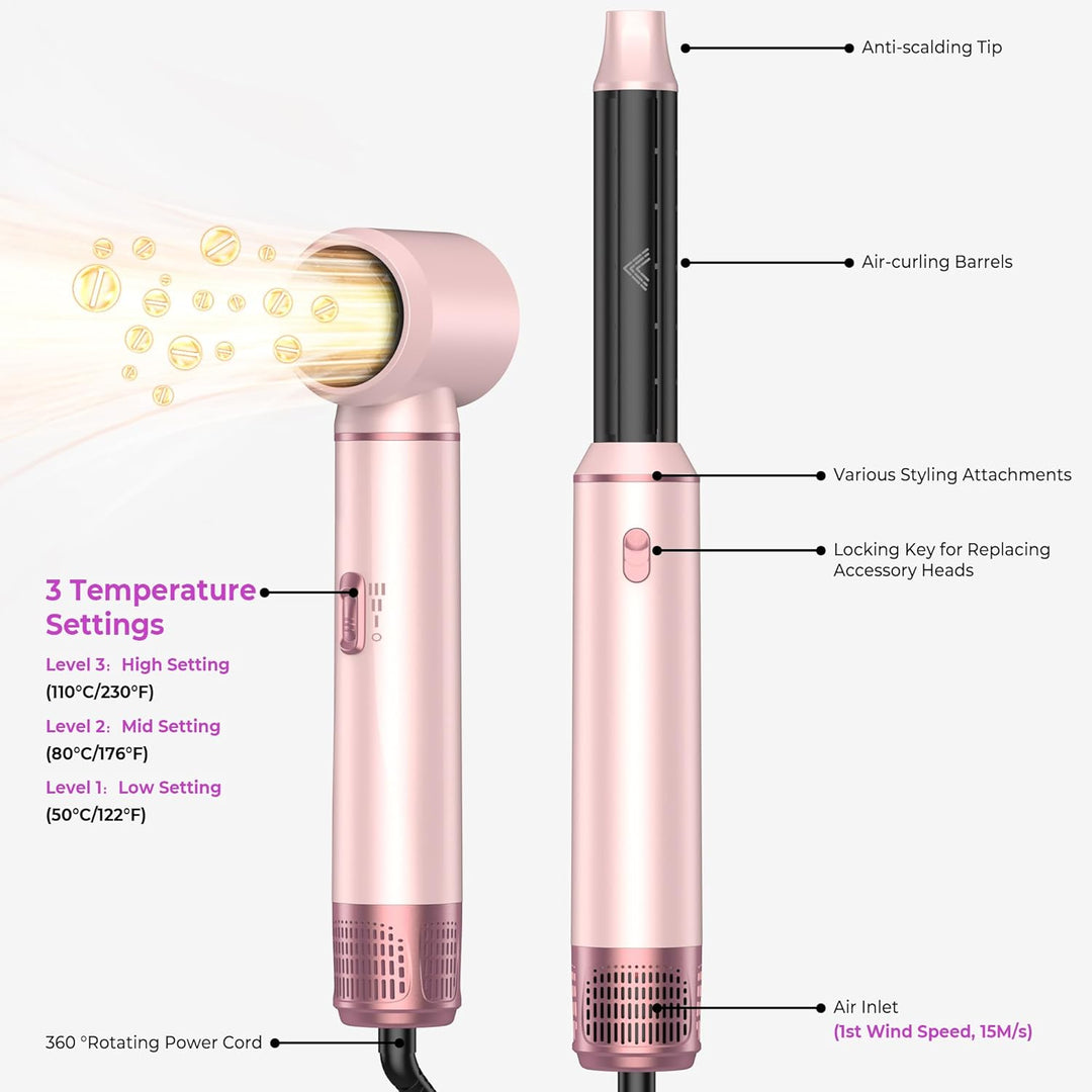 Hairstyler 5 in 1 Airstyler Haarstyler mit Luft Lockenstab Föhn Thermal Brush Glättbürste Set, Multi