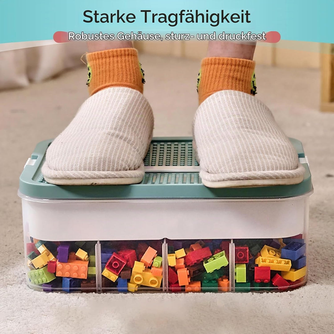 Kinder Aufbewahrungsbox mit Deckel für Lego Bausteine, 2 Stufen Aufbewahrungsboxen für Lego, Stapelb
