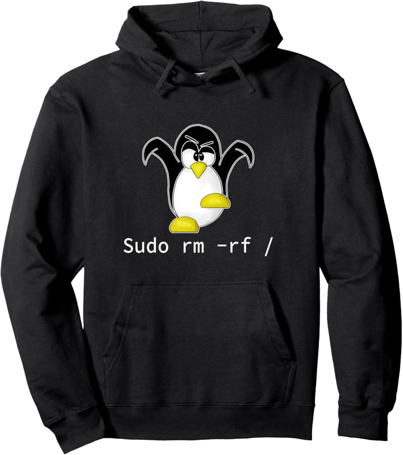 Tux Linux Pinguin Sudo Rm Rf Computerfreak Hacker Pullover Hoodie