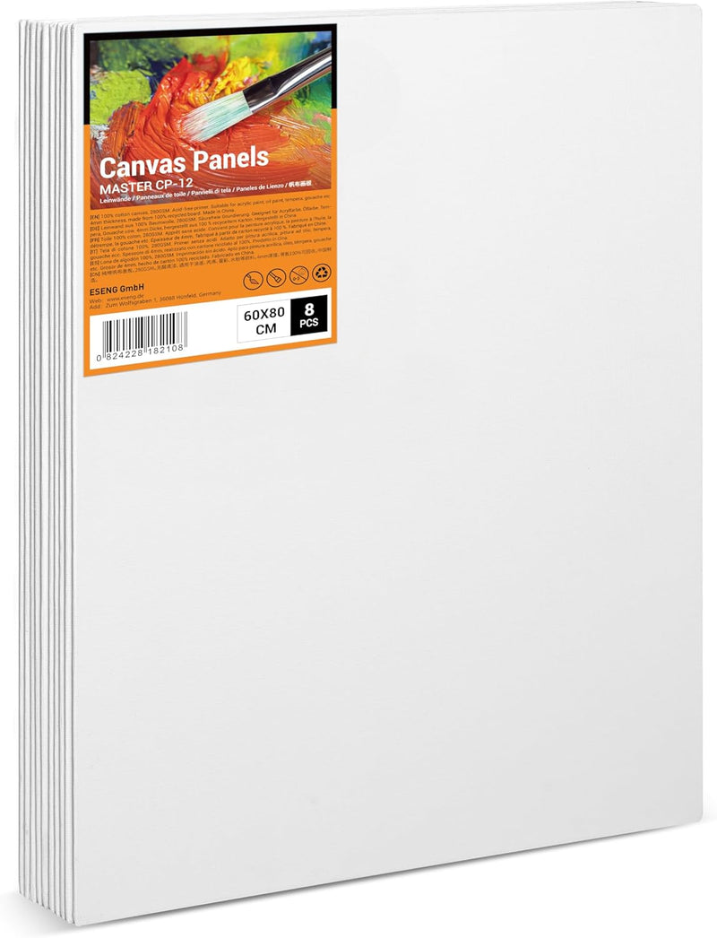 ESENG® Malkarton Gross, 8 Stück, 60x80 cm, 100% Baumwolle, 4mm dick, 280g/m², Canvas Panel Set, Malk