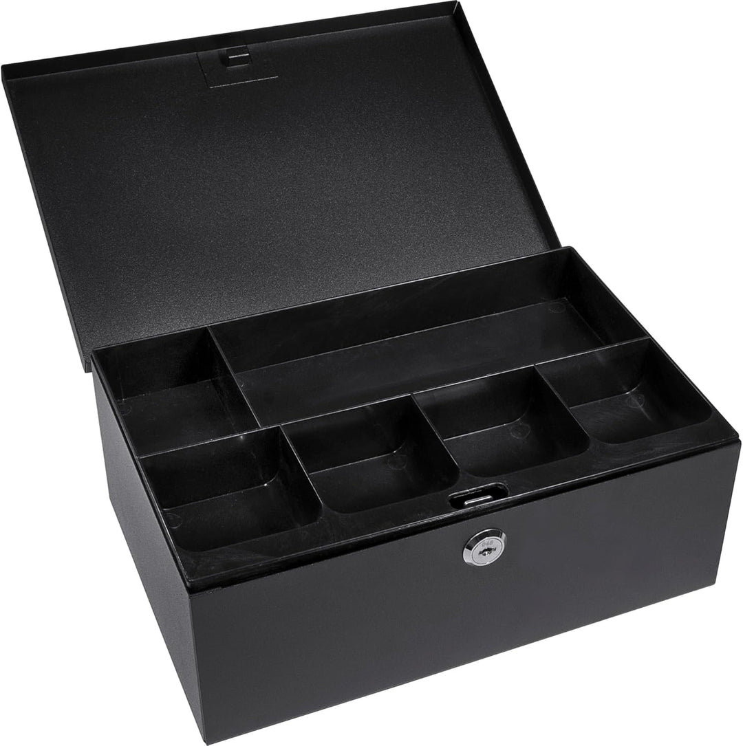 Barska Safe CB11792 Geldkassette, 43,2 cm, mit 6 Fächern und Schloss, Schwarz, M M Tablett mit 6 Fäc