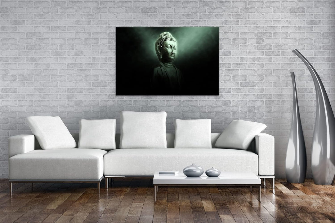 deyoli Dark Buddha Statur Format: 100x70 als Leinwand, Motiv fertig gerahmt auf Echtholzrahmen, Hoch