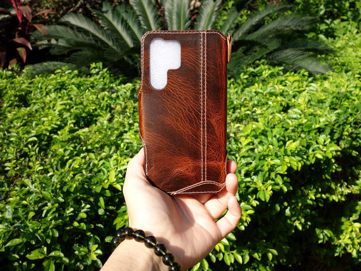 Yogurt Handyhülle für Samsung Galaxy S23 Ultra, Hülle Echtleder Case Ledertasche Lederhülle für Sams