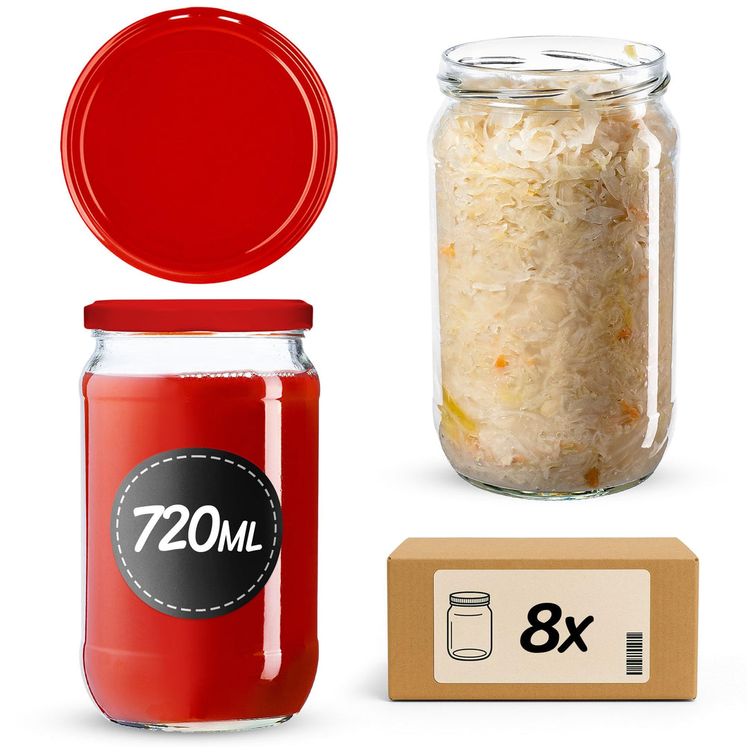 KADAX 8er Set Einmachgläser 720ml TO82 Rot, Grosse Sturzgläser mit Schraubdeckel, Einkochgläser Ferm