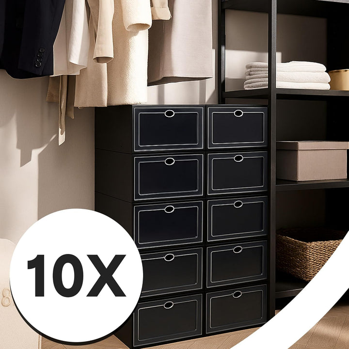 Retoo Schuhboxen Organizer Stapelbar – Transparente Aufbewahrungsboxen aus Kunststoff mit Griffen –