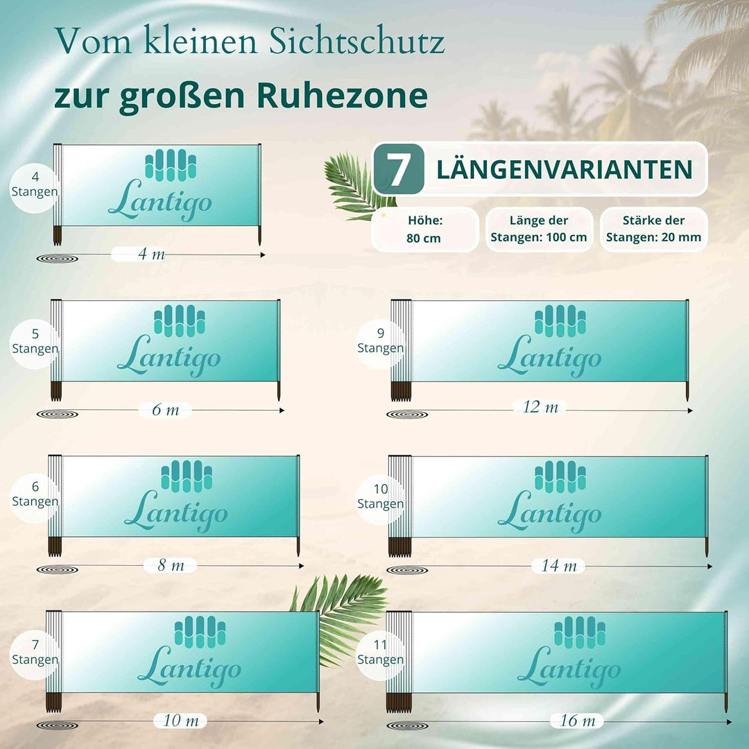 Strandparavent Mikrofaser | Windschutz 80cm | Leuchtturm 8m | Robuste Holzstäbe | Vernäht | Hochwert