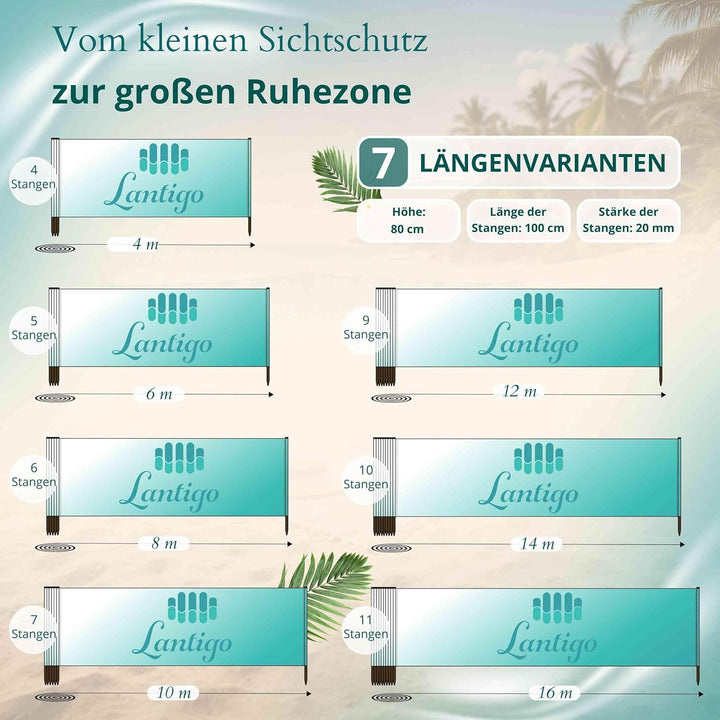 Strandparavent Mikrofaser | Windschutz 80cm | Leuchtturm 8m | Robuste Holzstäbe | Vernäht | Hochwert