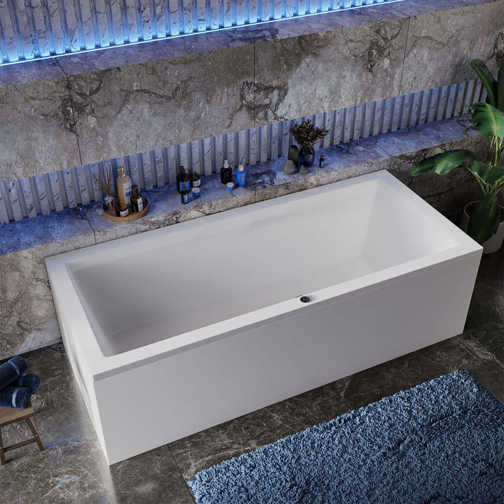 AQUADE Acryl Badewanne 180x80 Modell: Ulm - Weiss Badewanne Komplettset 180x80 - Badewannen mit Wann