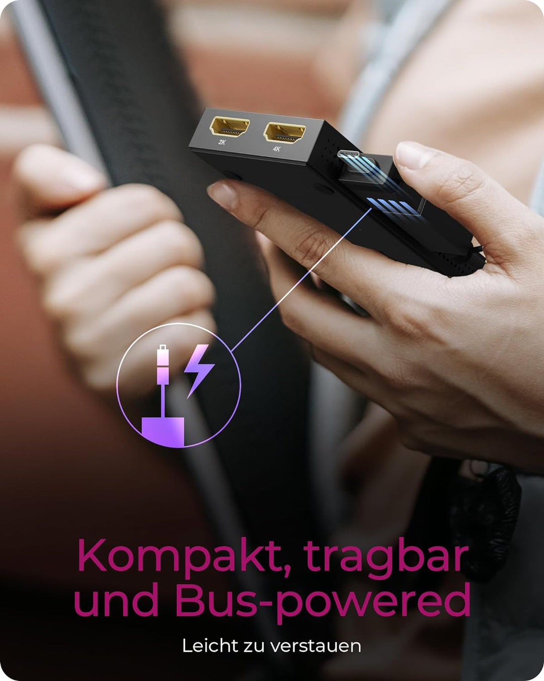 ICY BOX USB zu Dual HDMI Splitter (2K 60Hz / 4K 30Hz), USB-A & USB-C zu 2X HDMI, Unterstützt Windows