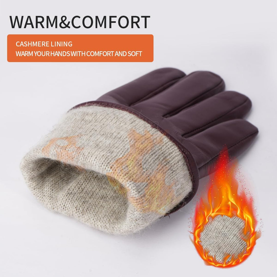 BISON DENIM Damen Winter Lederhandschuhe Warme Kaschmirhandschuhe Handschuhe Touchscreen-Funktion Ro