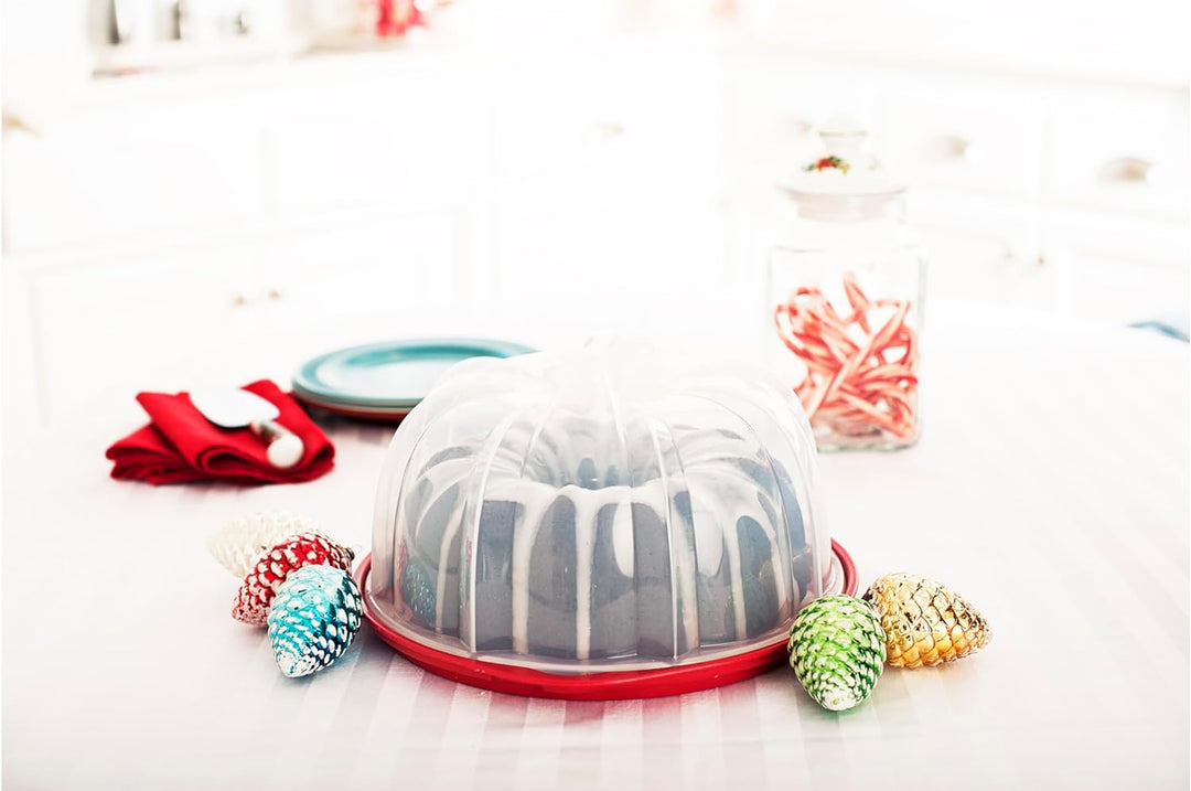 Nordic Ware Kuchencontainer, Kunststoff, Transparent, 33cm Gugelhupf durchscheinende Kuppel Kuchenha