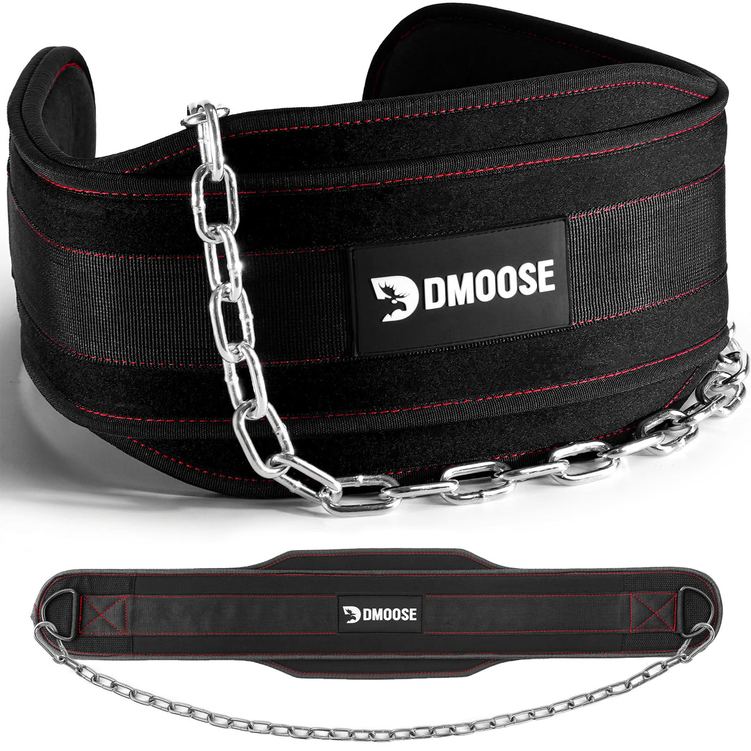 DMoose Fitness Premium Dip Gürtel mit Kette 36" Heavy Duty Stahlkette, Comfort Fit Neopren, Double S