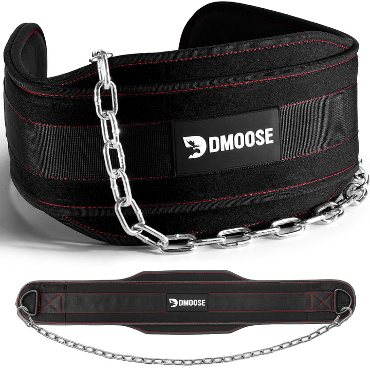 DMoose Fitness Premium Dip Gürtel mit Kette 36" Heavy Duty Stahlkette, Comfort Fit Neopren, Double S