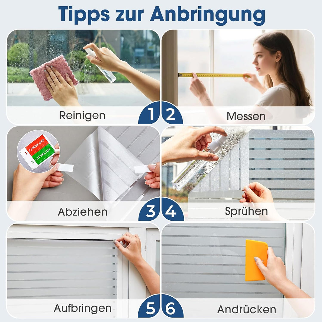 Lifetree Fensterfolie Streifen matt – UV-Schutz & Sichtschutz – selbstklebend statisch ohne Kleber –
