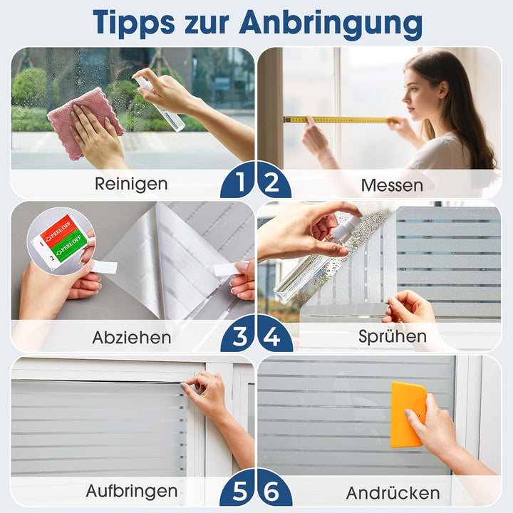 Lifetree Fensterfolie Streifen matt – UV-Schutz & Sichtschutz – selbstklebend statisch ohne Kleber –