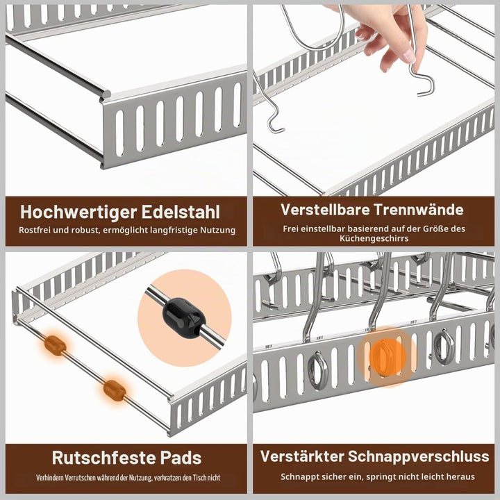 Housolution Pfannenhalter für Schublade, Erweiterbarer Topfdeckelhalter mit 14 Verstellbaren Teiler,