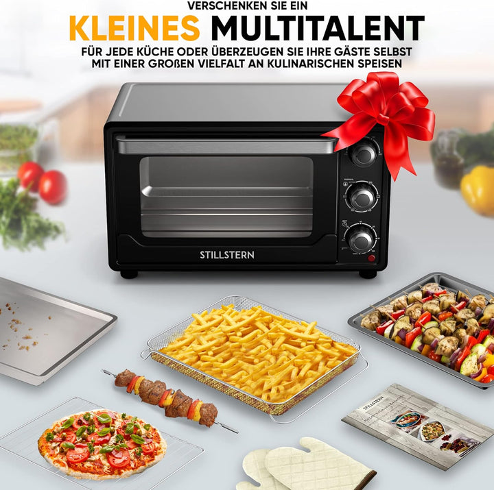 Stillstern Minibackofen mit Umluft (25L, DE Version, inkl. Frittierkorb) Auftauen, 2 Std. Timer, Ofe