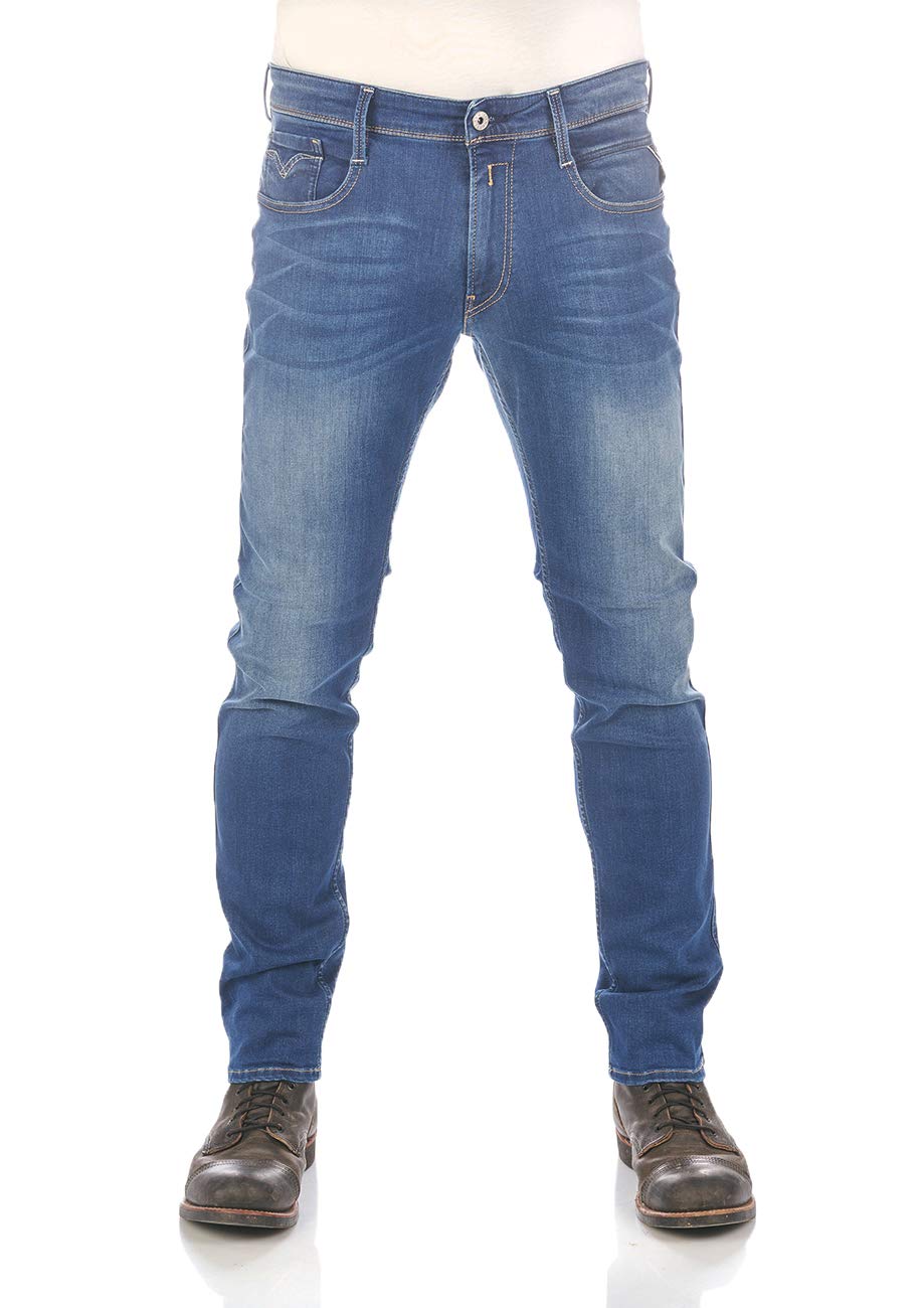 Replay Herren Jeans Anbass Slim-Fit mit Power Stretch 28W / 34L Dark Blue 007-3, 28W / 34L Dark Blue