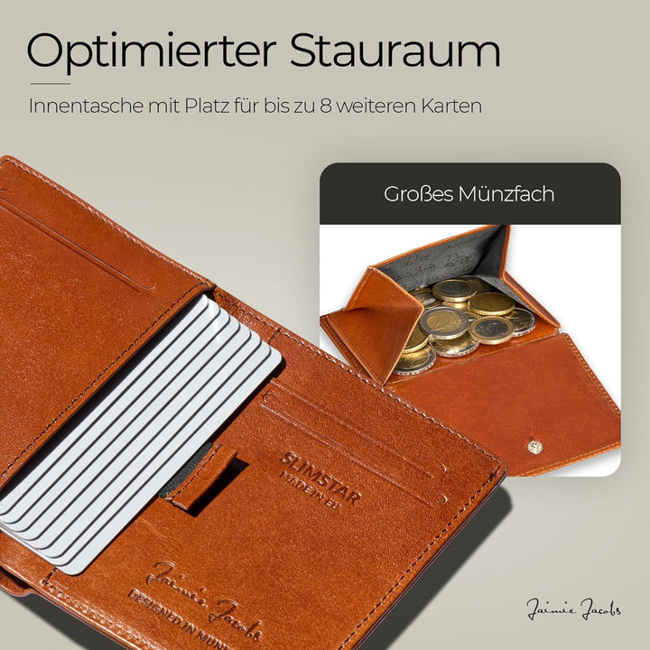JAIMIE JACOBS SLIMSTAR mit grossem Münzfach dünne Geldbörse Leder Slim Wallet Hochformat Geldbeutel