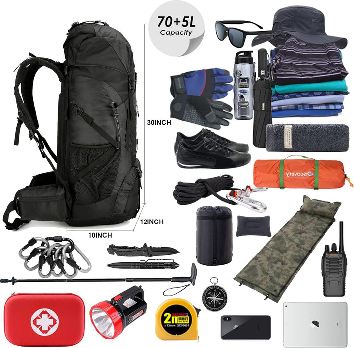 WintMing 75L Hiking Backpack with Rain Cover Waterproof Camping Backpack Shoes Warehouse for Men Wom