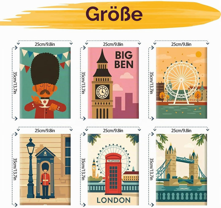 JATOK 6 Stück Malen Nach Zahlen Erwachsene, DIY Londoner Stadtbild für Anfänger, Handgemalt Ölgemäld