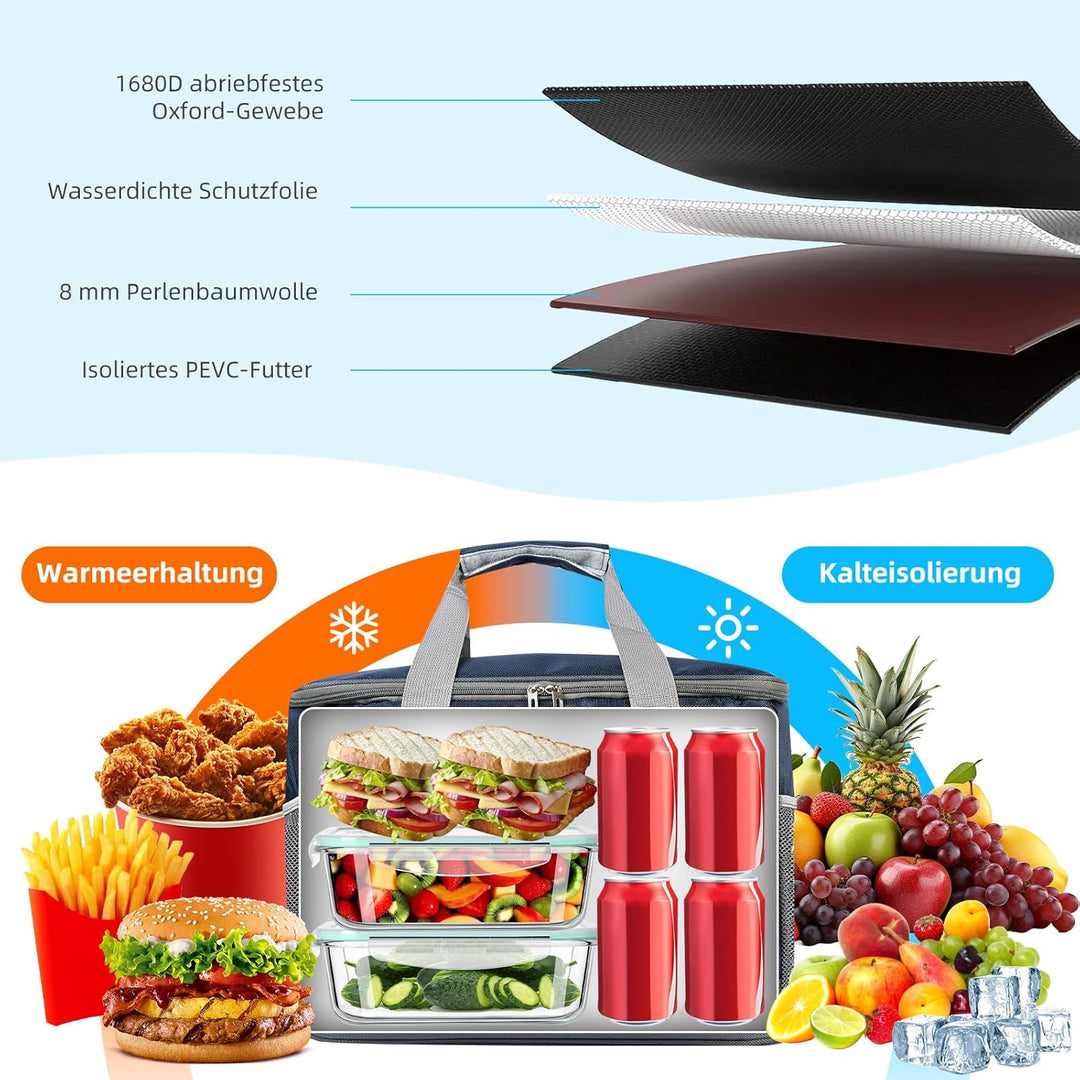 FOSER KüHltasche 35l Gross Thermotasche faltbar Mit Tragegurten Lunchtasche Campingtasche KüHlrucksa