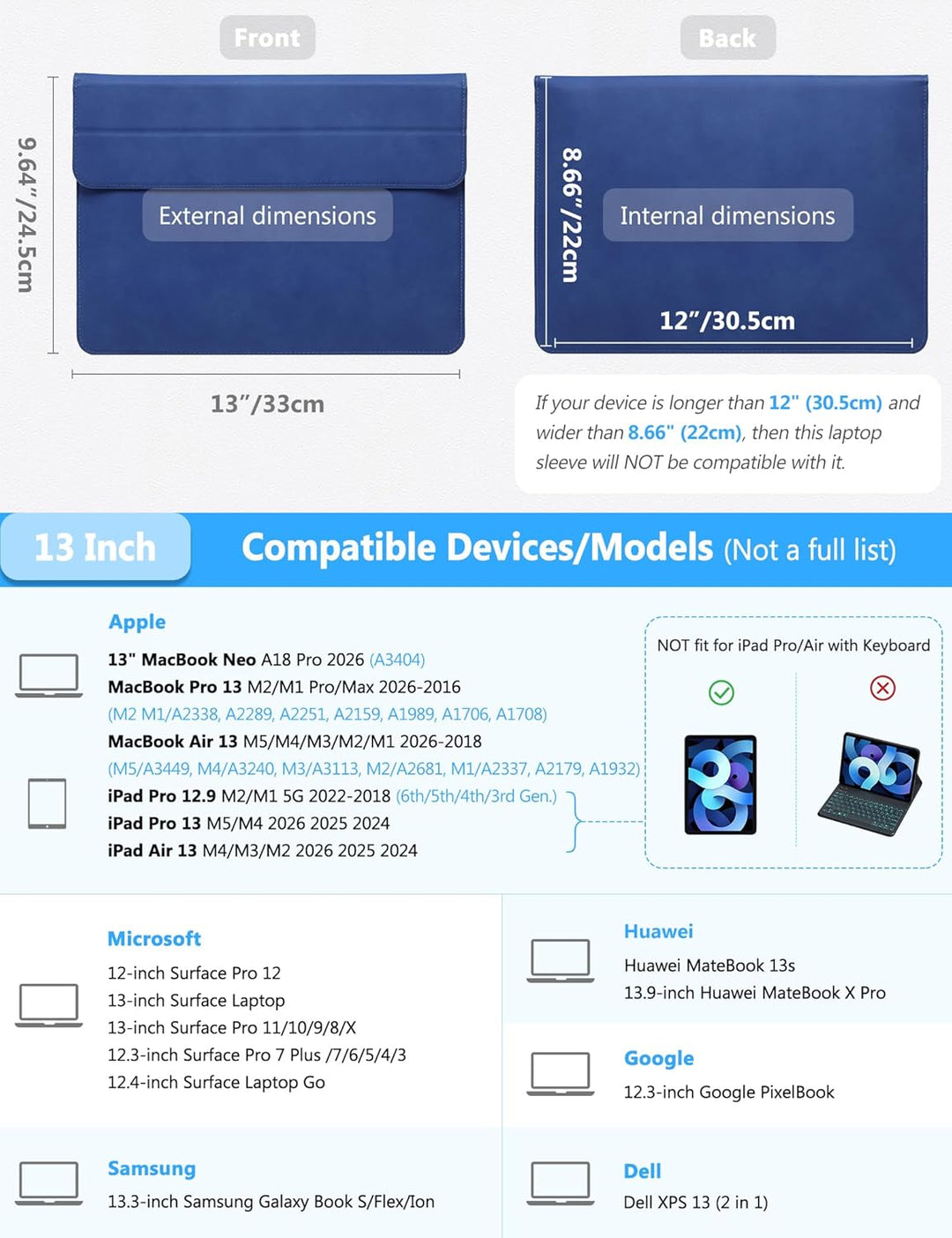 HYZUO 13 Zoll Laptop Hülle mit Standfunktion für 2026-2018 MacBook Air 13 M5 M4 M3 M2 M1, 2026 13" M